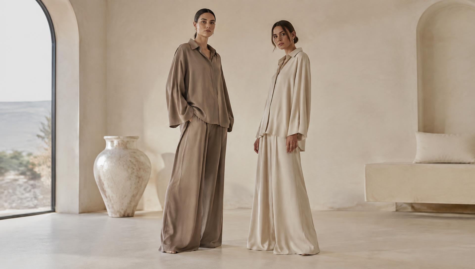 Two models in taupe and ivory co-ords